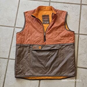 Trew Gear Polarshift Puffer Vest Mens Medium Orange Brown Quilted Quarter Zip